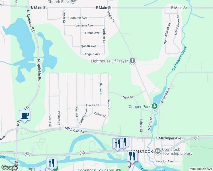 map of restaurants, bars, coffee shops, grocery stores, and more near 5783 Neal Street in Kalamazoo
