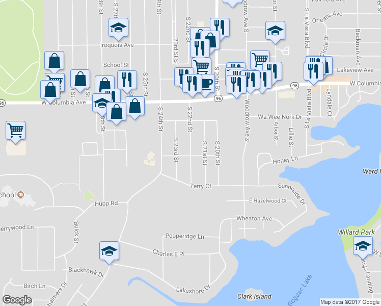 map of restaurants, bars, coffee shops, grocery stores, and more near 239 South 22nd Street in Battle Creek