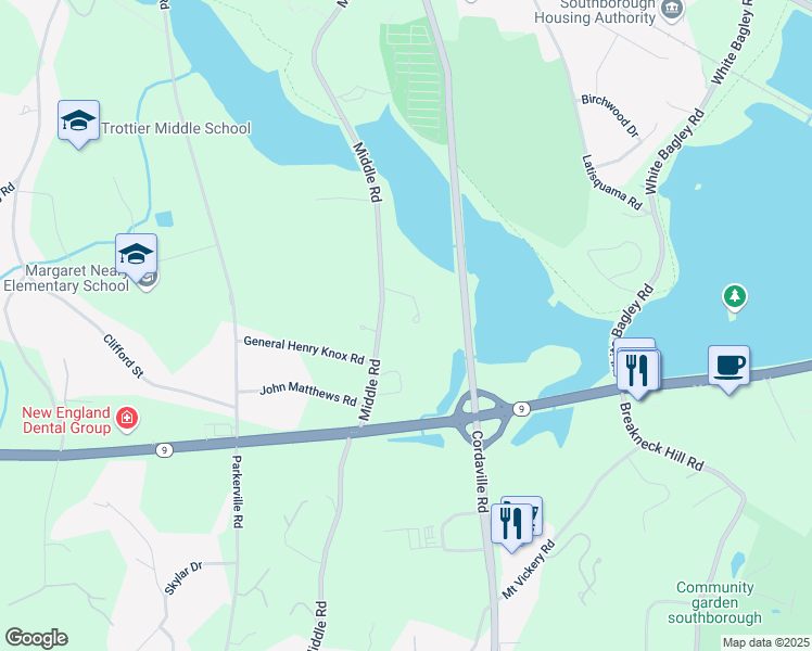 map of restaurants, bars, coffee shops, grocery stores, and more near 14 Stub Toe Lane in Southborough