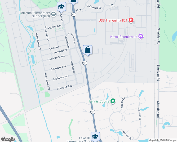 map of restaurants, bars, coffee shops, grocery stores, and more near 2133 Atlantic Road in North Chicago