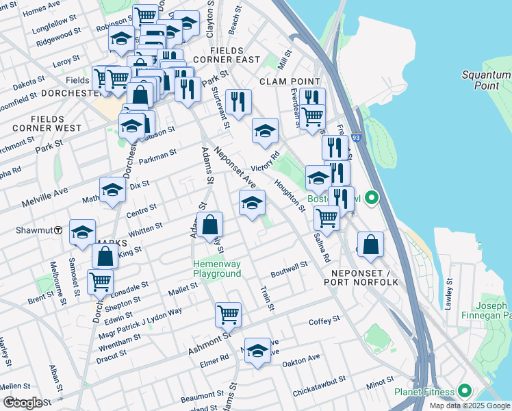 map of restaurants, bars, coffee shops, grocery stores, and more near 18 Claymont Terrace in Boston