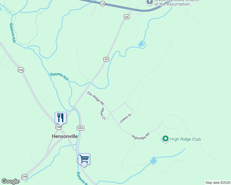 map of restaurants, bars, coffee shops, grocery stores, and more near 33 Elm Ridge Road in Hensonville