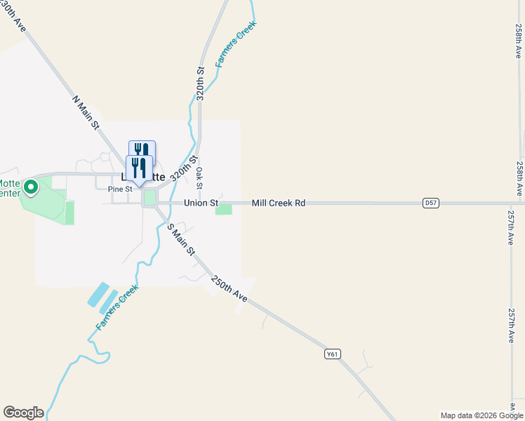 map of restaurants, bars, coffee shops, grocery stores, and more near 24387 Mill Creek Road in La Motte