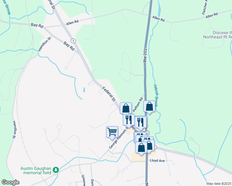 map of restaurants, bars, coffee shops, grocery stores, and more near 96 Federal Street in Belchertown