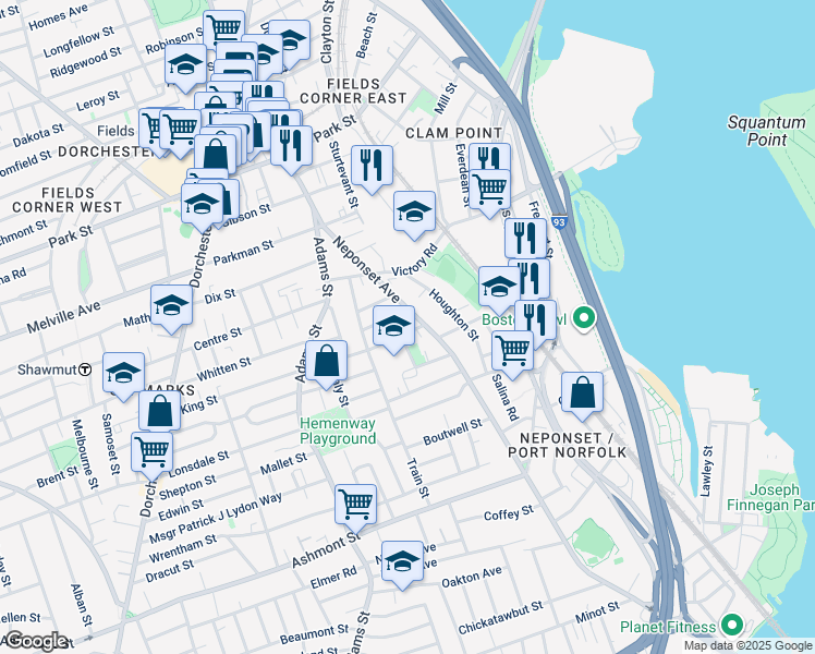 map of restaurants, bars, coffee shops, grocery stores, and more near 128 King Street in Boston