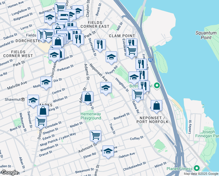 map of restaurants, bars, coffee shops, grocery stores, and more near 18 Claymont Terrace in Boston