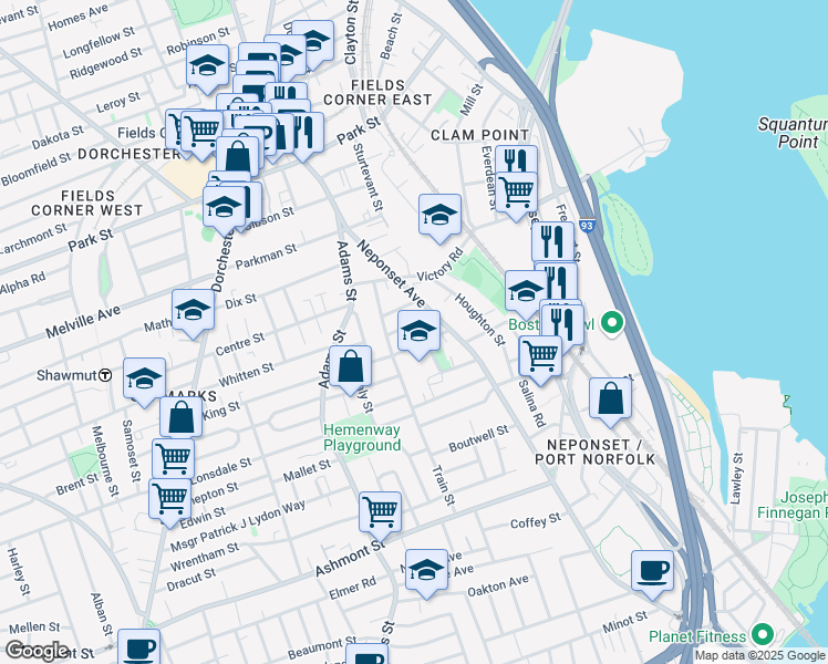map of restaurants, bars, coffee shops, grocery stores, and more near 18 Claymont Terrace in Boston