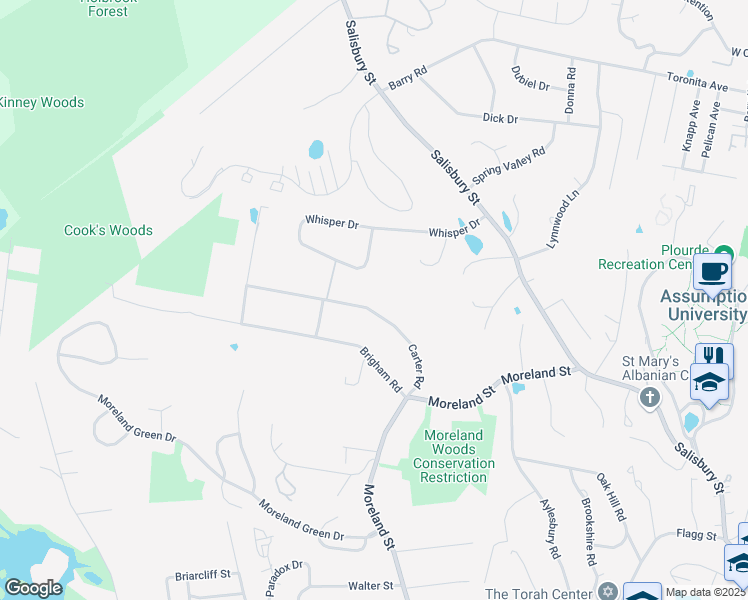 map of restaurants, bars, coffee shops, grocery stores, and more near 47 Carter Road in Worcester