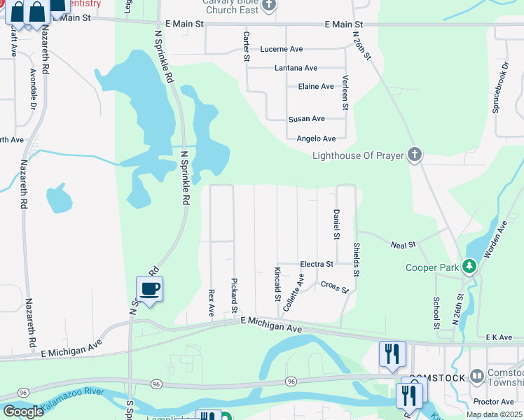 map of restaurants, bars, coffee shops, grocery stores, and more near 626 Leenhouts Street in Kalamazoo