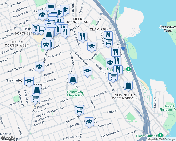 map of restaurants, bars, coffee shops, grocery stores, and more near 18 Claymont Terrace in Boston
