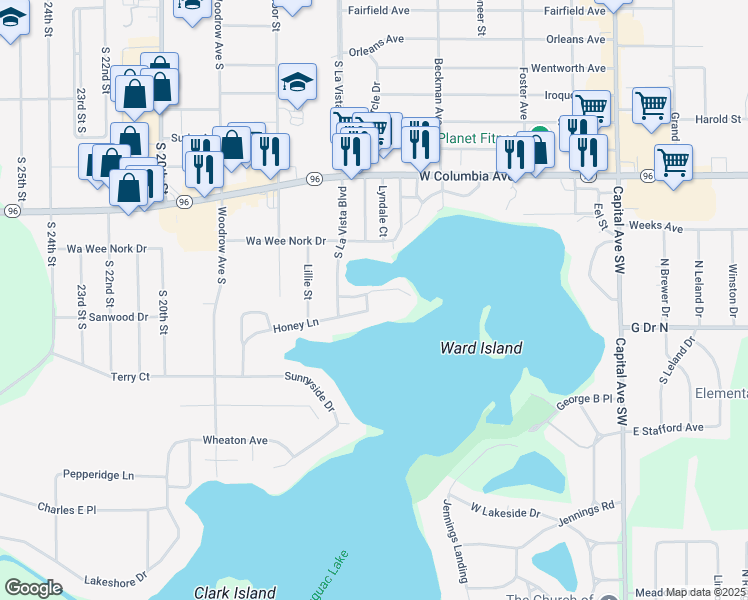 map of restaurants, bars, coffee shops, grocery stores, and more near 143 Waupakisco Beach in Battle Creek