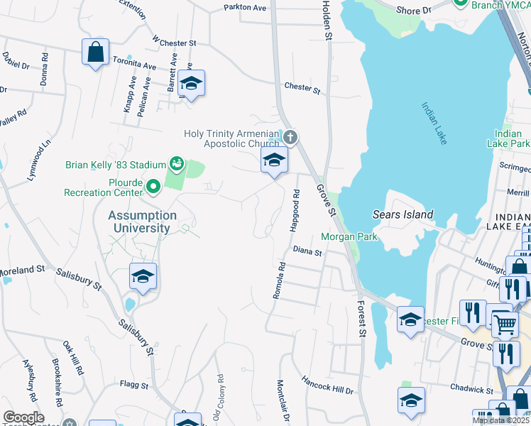 map of restaurants, bars, coffee shops, grocery stores, and more near 35 Nelson Place in Worcester