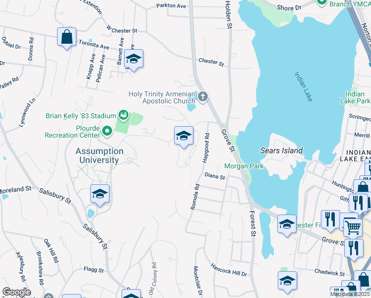 map of restaurants, bars, coffee shops, grocery stores, and more near 35 Nelson Place in Worcester