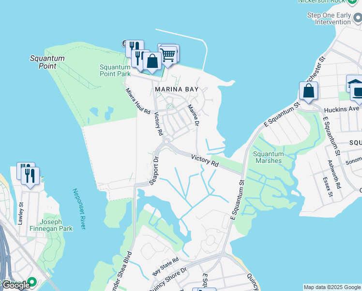 map of restaurants, bars, coffee shops, grocery stores, and more near in Quincy