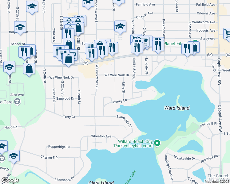 map of restaurants, bars, coffee shops, grocery stores, and more near 55 Arbor Street in Battle Creek