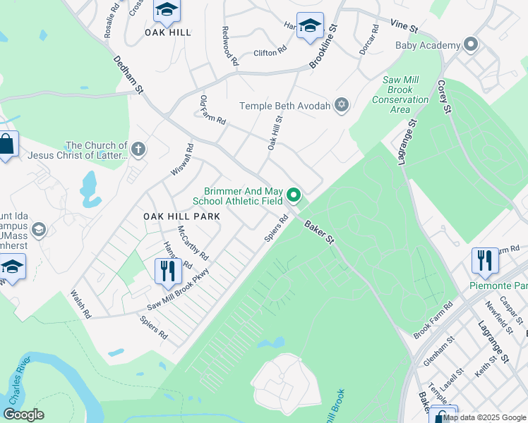 map of restaurants, bars, coffee shops, grocery stores, and more near 41 June Lane in Newton