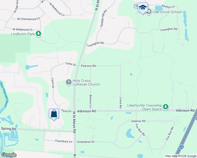 map of restaurants, bars, coffee shops, grocery stores, and more near 1270 Benson Lane in Libertyville