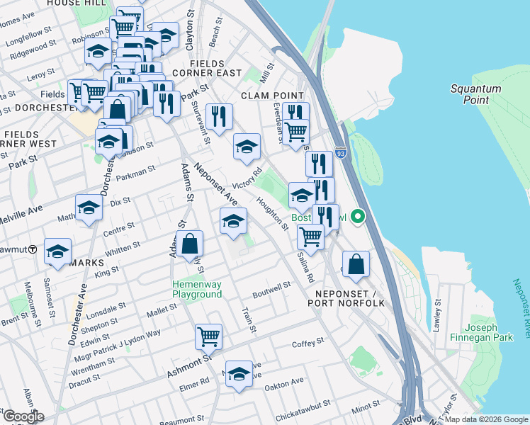 map of restaurants, bars, coffee shops, grocery stores, and more near in Boston