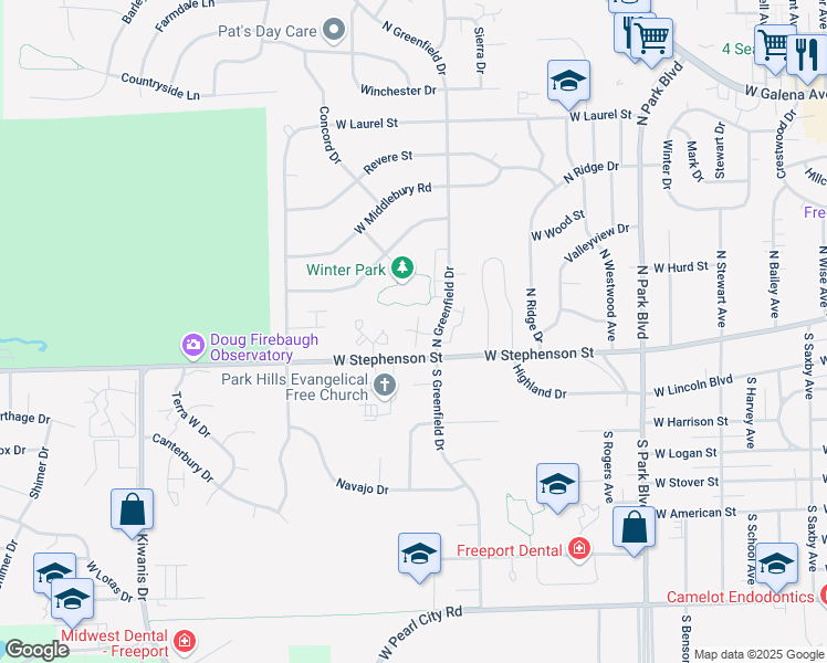 map of restaurants, bars, coffee shops, grocery stores, and more near 18 Greenfield Cir in Freeport