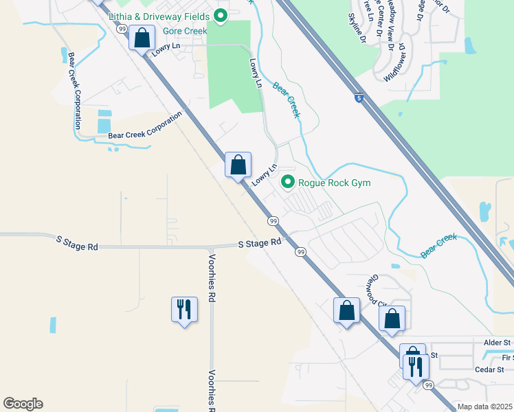 map of restaurants, bars, coffee shops, grocery stores, and more near 3000 South Pacific Highway in Medford