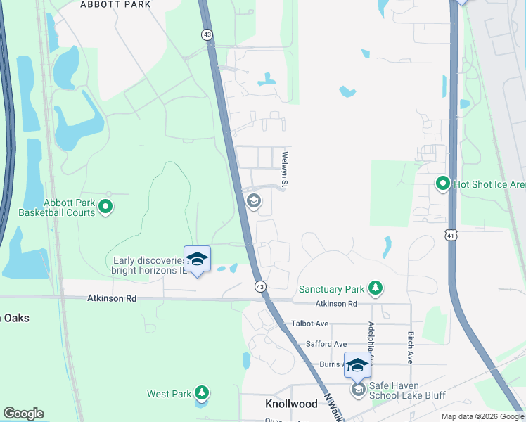 map of restaurants, bars, coffee shops, grocery stores, and more near 102 Pembroke Circle in Lake Bluff