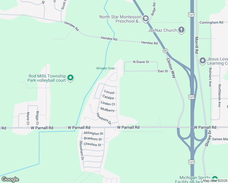 map of restaurants, bars, coffee shops, grocery stores, and more near Sycamore Street in Jackson