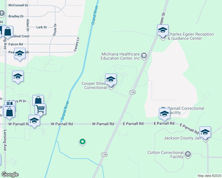 map of restaurants, bars, coffee shops, grocery stores, and more near 3100 Cooper Street in Jackson