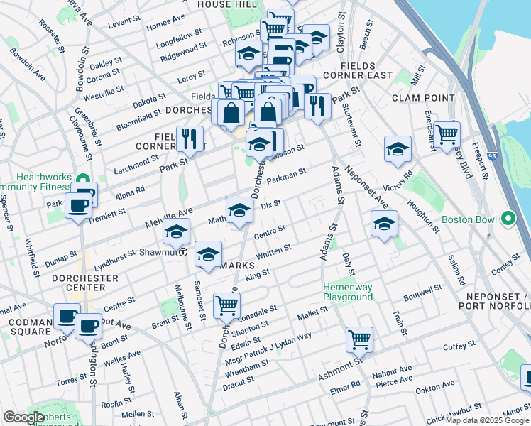 map of restaurants, bars, coffee shops, grocery stores, and more near 14 Dix Street in Boston