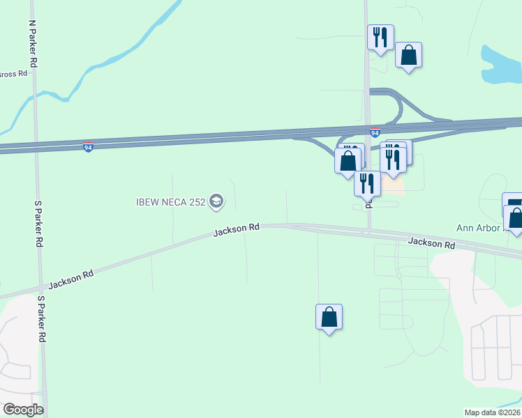 map of restaurants, bars, coffee shops, grocery stores, and more near 7830 Jackson Road in Ann Arbor