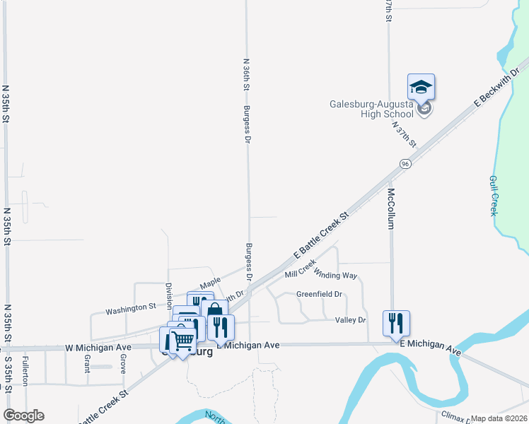 map of restaurants, bars, coffee shops, grocery stores, and more near 234 Burgess Drive in Galesburg