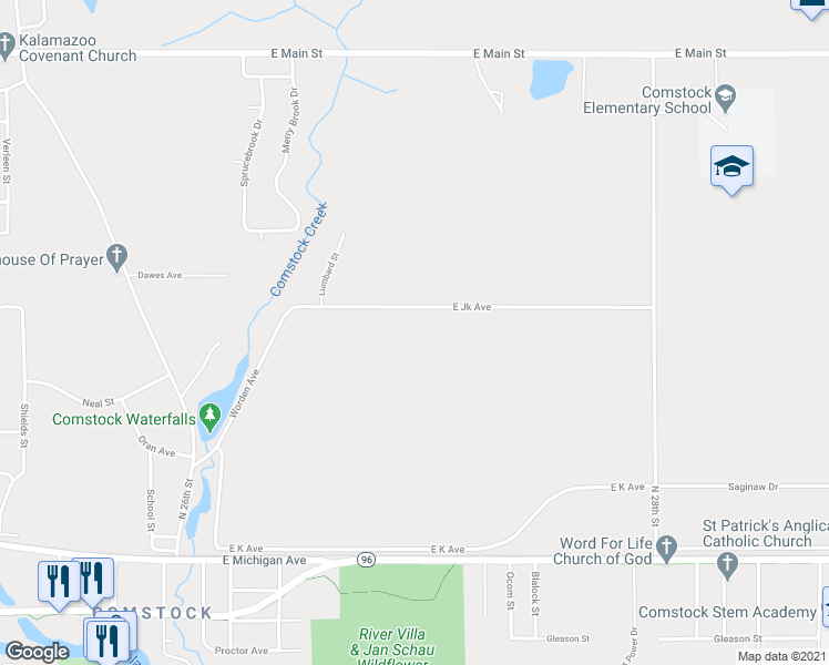 map of restaurants, bars, coffee shops, grocery stores, and more near 6574 East Jk Avenue in Kalamazoo