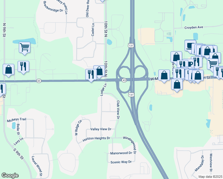 map of restaurants, bars, coffee shops, grocery stores, and more near 5955 West Main Street in Kalamazoo