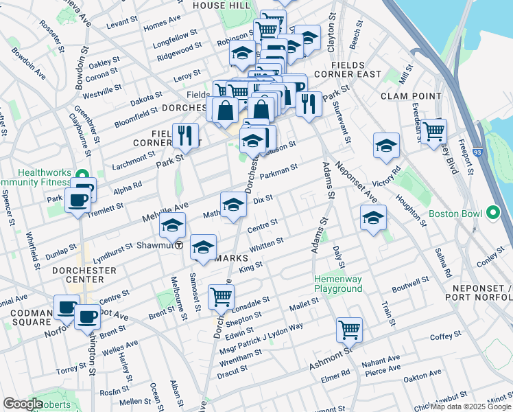 map of restaurants, bars, coffee shops, grocery stores, and more near 14 Dix Street in Boston