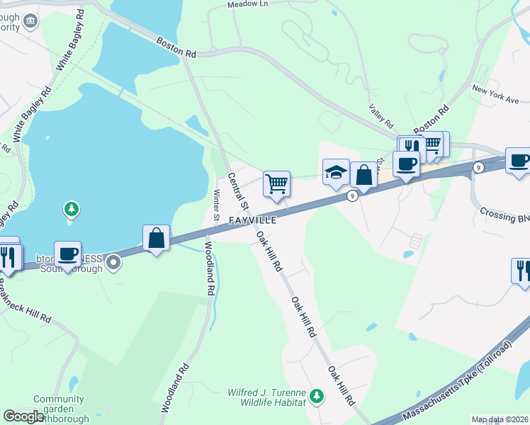 map of restaurants, bars, coffee shops, grocery stores, and more near 69 Turnpike Road in Southborough