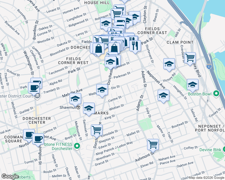 map of restaurants, bars, coffee shops, grocery stores, and more near 14 Dix Street in Boston