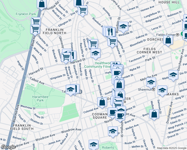 map of restaurants, bars, coffee shops, grocery stores, and more near 8 Thane Street in Boston