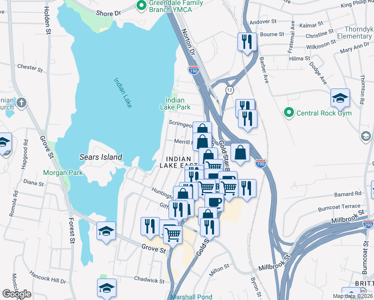map of restaurants, bars, coffee shops, grocery stores, and more near 91 Tower Street in Worcester