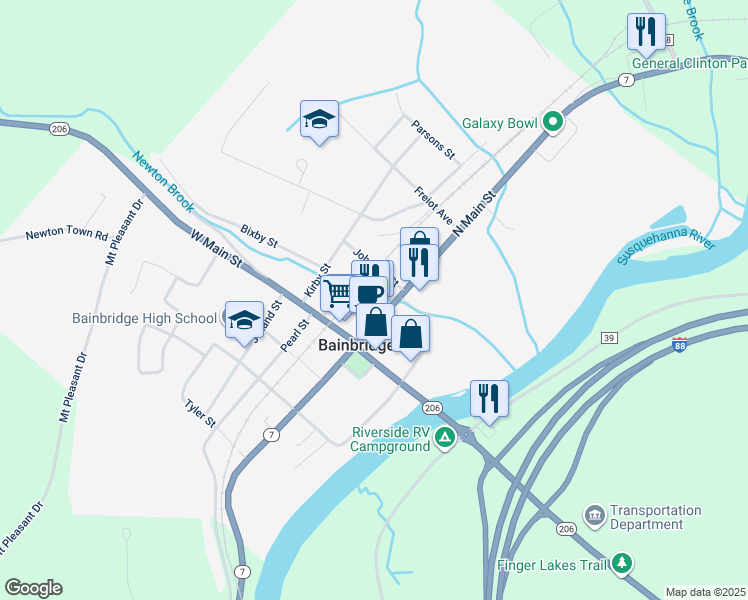 map of restaurants, bars, coffee shops, grocery stores, and more near 12 Johnson Street in Bainbridge