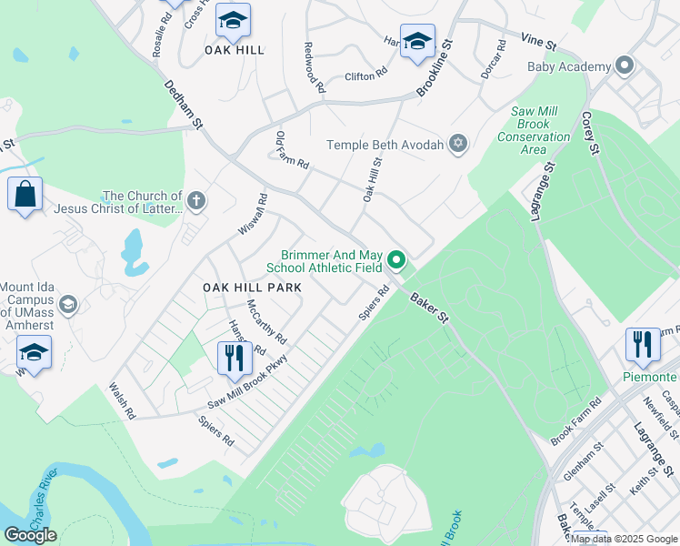 map of restaurants, bars, coffee shops, grocery stores, and more near 41 June Lane in Newton