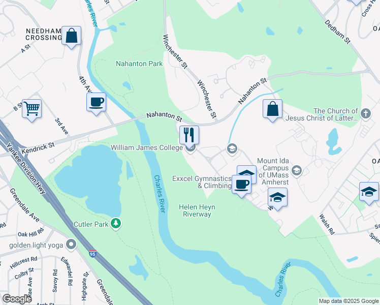 map of restaurants, bars, coffee shops, grocery stores, and more near in Newton