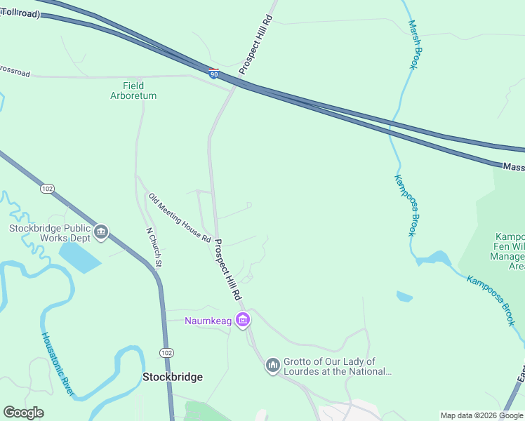 map of restaurants, bars, coffee shops, grocery stores, and more near 18 Prospect Hill in Stockbridge