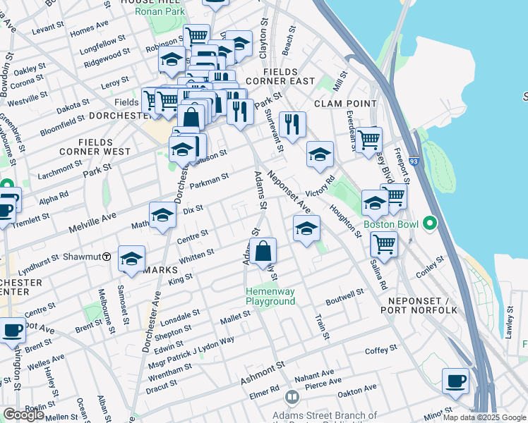 map of restaurants, bars, coffee shops, grocery stores, and more near 866 Centre Street in Boston