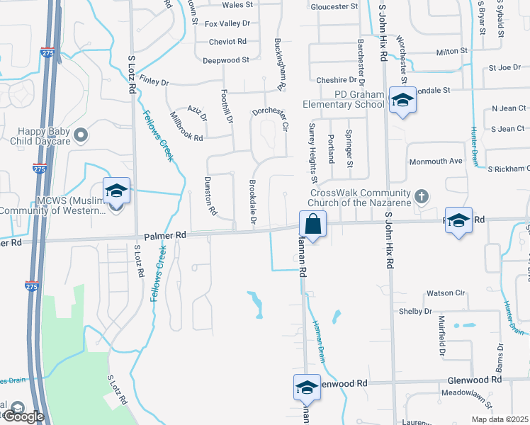 map of restaurants, bars, coffee shops, grocery stores, and more near 1734 Orchard Drive in Canton
