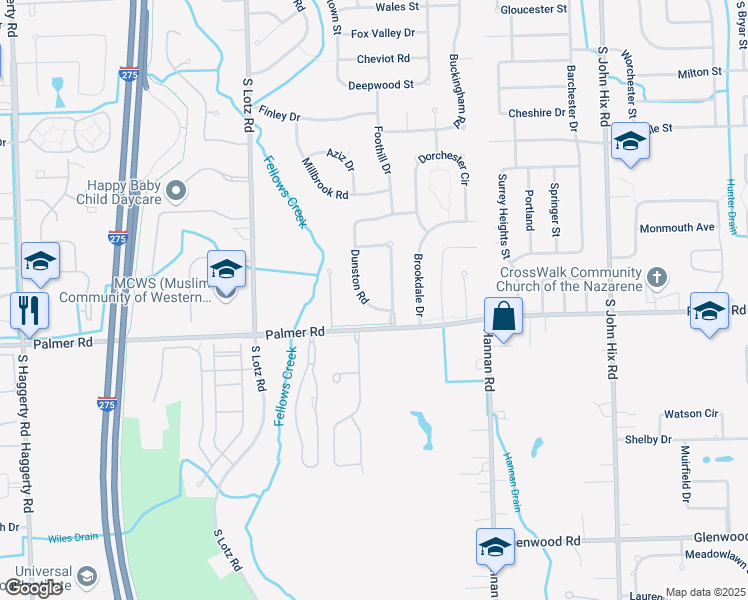 map of restaurants, bars, coffee shops, grocery stores, and more near 1709 Dunston Road in Canton