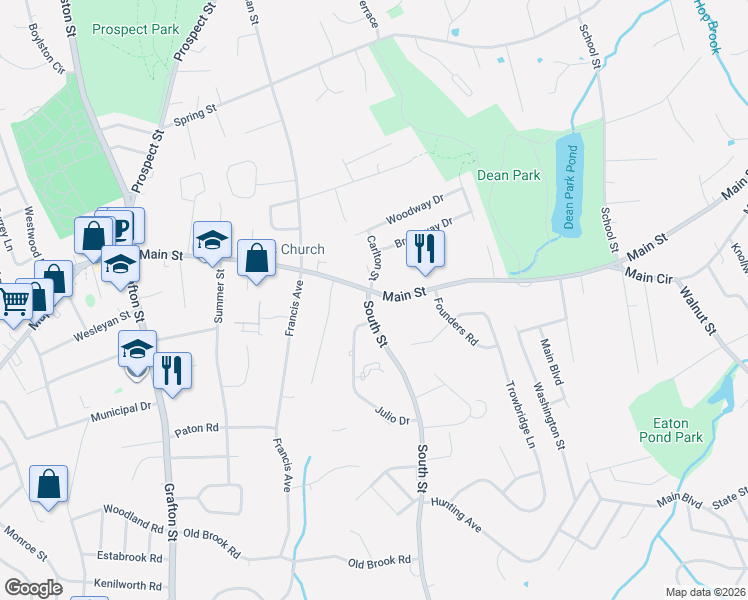 map of restaurants, bars, coffee shops, grocery stores, and more near in Shrewsbury
