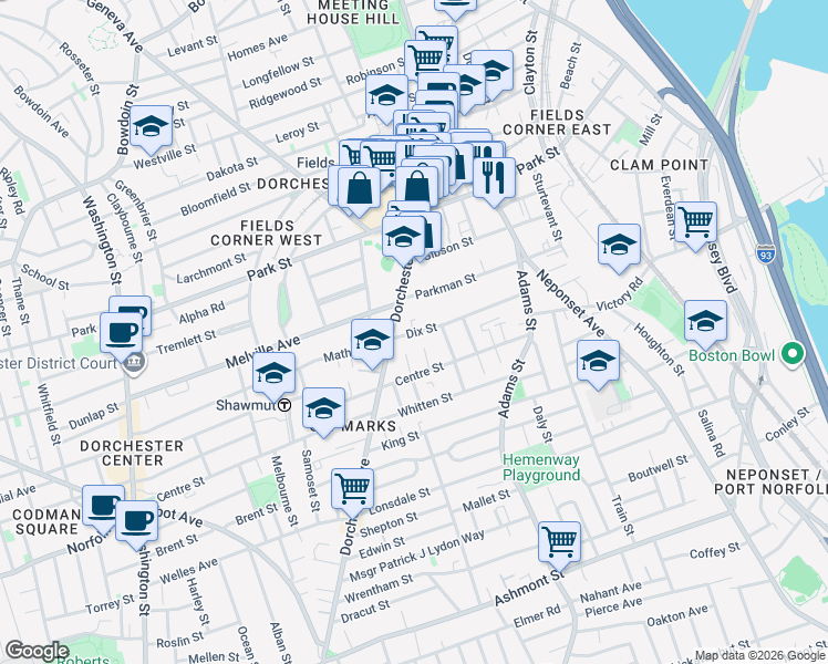 map of restaurants, bars, coffee shops, grocery stores, and more near 14 Dix Street in Boston