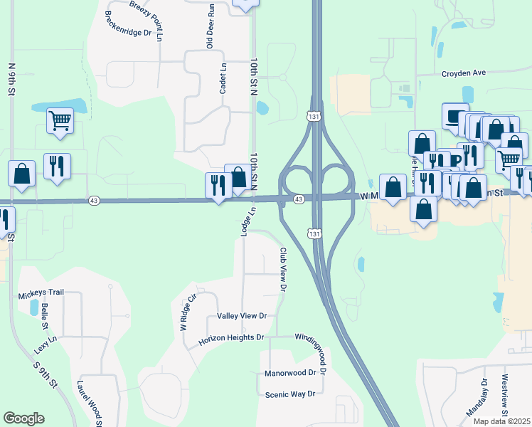 map of restaurants, bars, coffee shops, grocery stores, and more near 5955 West Main Street in Kalamazoo