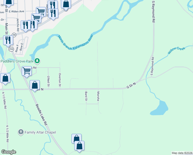 map of restaurants, bars, coffee shops, grocery stores, and more near 131 Silver Street in Battle Creek