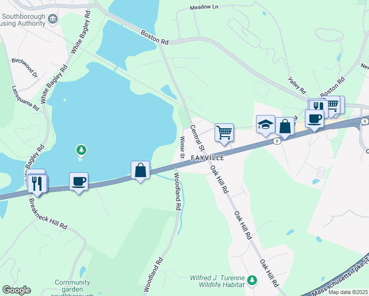 map of restaurants, bars, coffee shops, grocery stores, and more near 10 Winter Street in Southborough