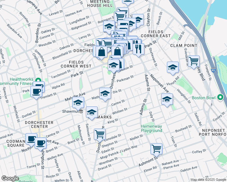 map of restaurants, bars, coffee shops, grocery stores, and more near 14 Dix Street in Boston